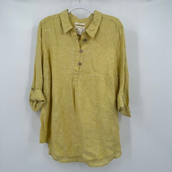Cynthia Rowley Tops - Womens Minimalist Linen Tunic Top Size 1X Earthy Chartreuse Relaxed Summer